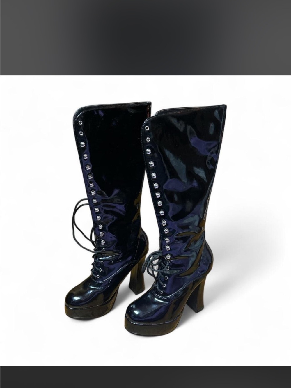 Classified Shiny Lace-Up Knee-High Boots in Black